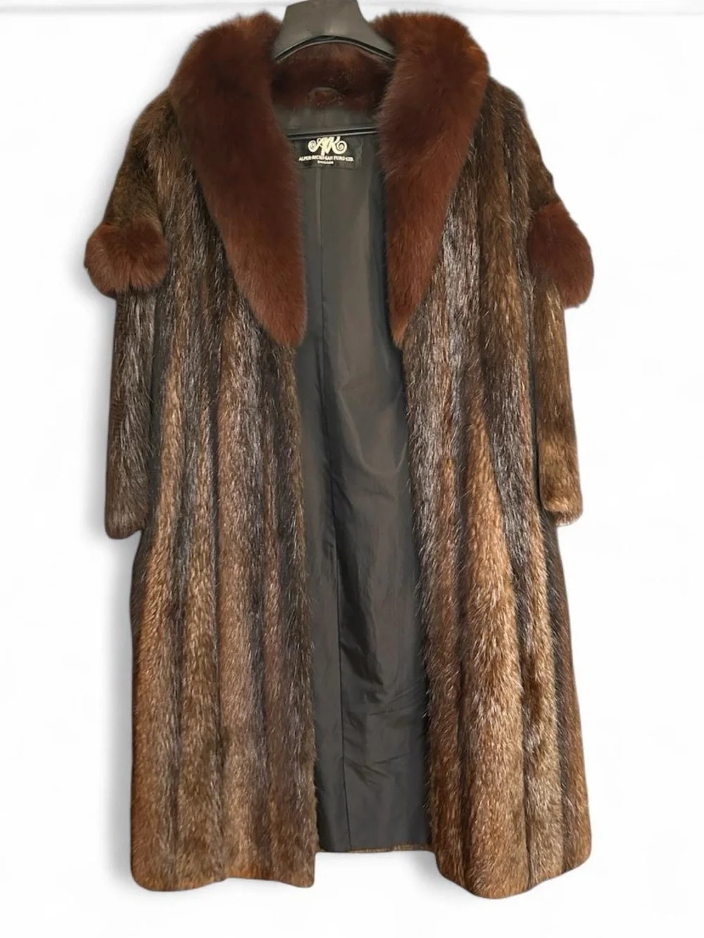 Fur Coat Vintage Long Hair Beaver Fox Shawl Collar Après Ski 80s Glam Plush Shag